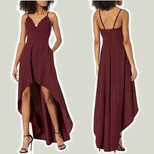 NWT Speechless Women's Juniors Scalloped V-Neck High Low Dress Sz  7 Wine